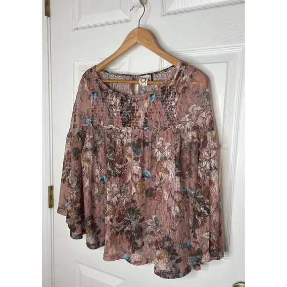 Anthropologie Akemi + Kin Women's Floral Pink Rose Patriza Blouse Size Medium - Picture 3 of 6